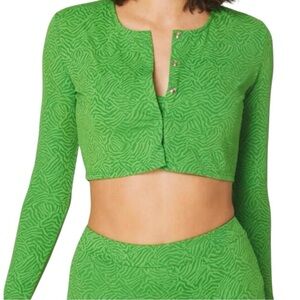 Andie The Augusta Swim Jacket Cover Up Snap Cropped Jacket Green Womens Size L